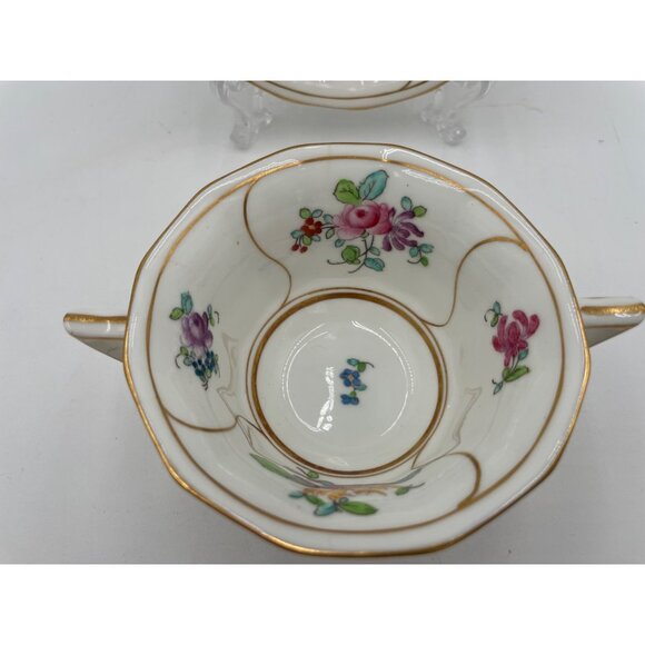 Crescent China Marshall Field & Co. Floral Two-Handled Cup Saucer Set Gold Trim - Picture 6 of 9